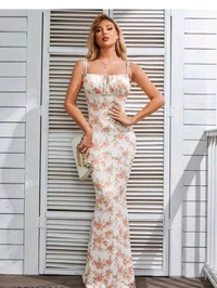Floral Printed Bodycon Dress For Women  - White, S