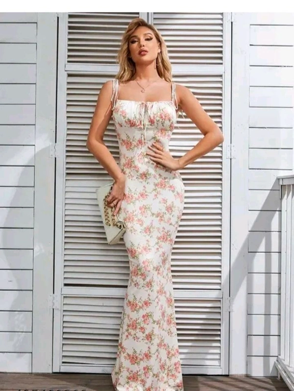 Floral Printed Bodycon Dress For Women  - White, S