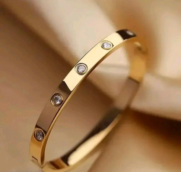 Steel Gold Bracelet With Cubic Zirconia / American Diamond  - Old Gold, Free Size