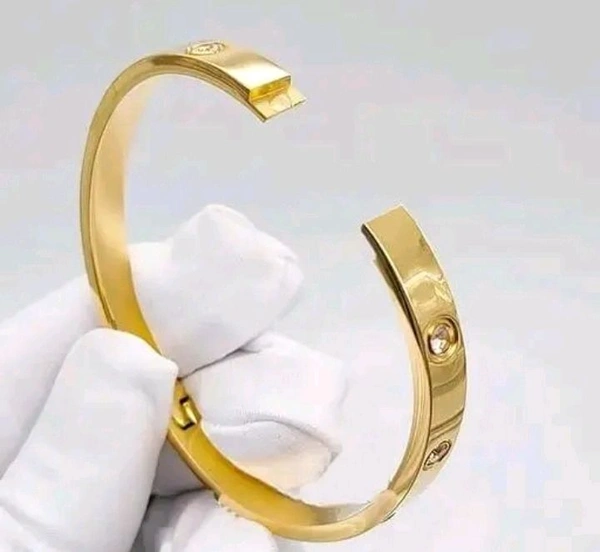 Steel Gold Bracelet With Cubic Zirconia / American Diamond  - Old Gold, Free Size