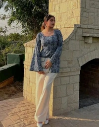 Loose Sleeves Trending Short Kurti With Detailed Patterns  - Ebony Clay, Xs