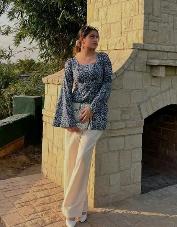 Loose Sleeves Trending Short Kurti With Detailed Patterns  - Ebony Clay, Xs