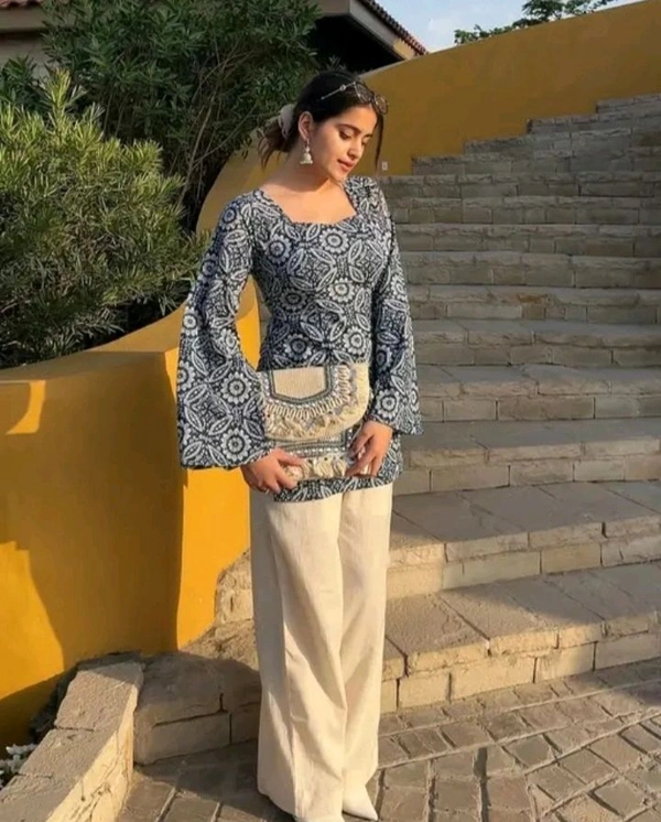Loose Sleeves Trending Short Kurti With Detailed Patterns  - Ebony Clay, S