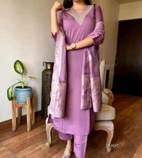 Purple Kurti Set With Dupatta And Pant | Golden Work  - Thistle, L