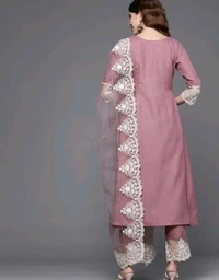 Embroidery Kurti Set With Dupatta And Pant | Soft Chanderi Cotton Fabric - Solid Pink, Xl