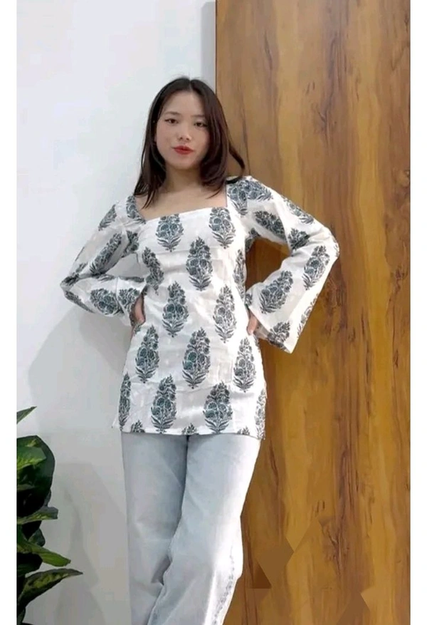 Loose Sleeves Trending Short Kurti With Patterns  - White, Xs
