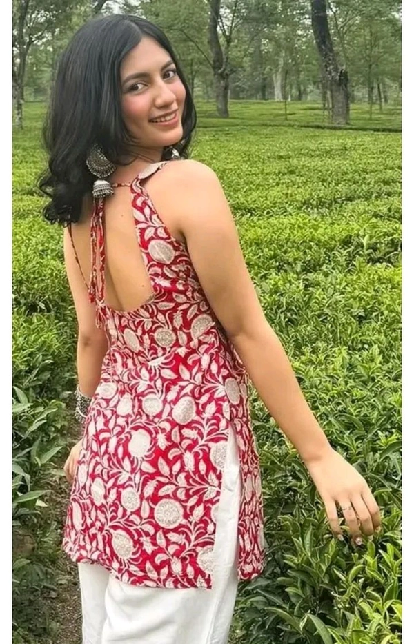 Red Trending Cotton Backless Short Kurti  - Red, S