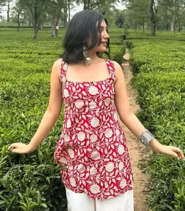 Red Trending Cotton Backless Short Kurti  - Red, M