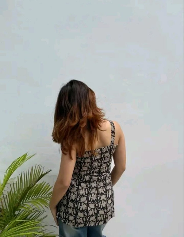 Black Cotton Sleeveless Short Kurti  - Black, S