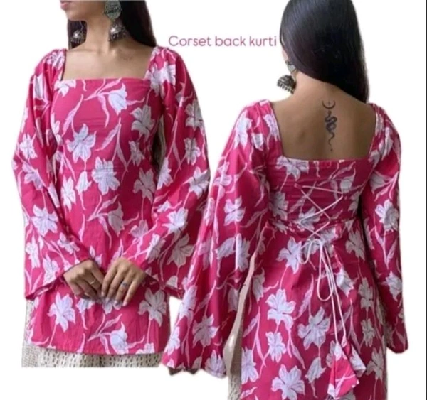 Corset Back Short Kurti  - Xs, Cerise