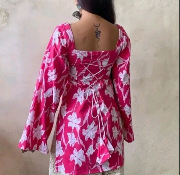 Corset Back Short Kurti  - Xs, Cerise