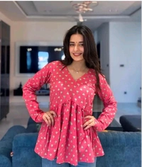 Vneck Tunic Short Kurti  - Carnation Pink, Xs