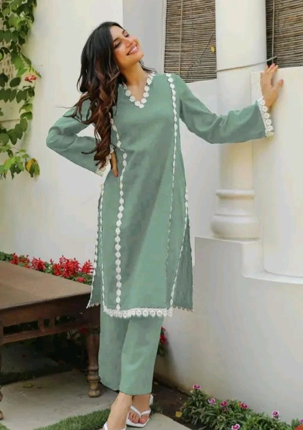 Pastel Green Flower Work Kurti Set