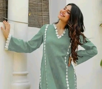 Pastel Green Flower Work Kurti Set - Norway, Xs