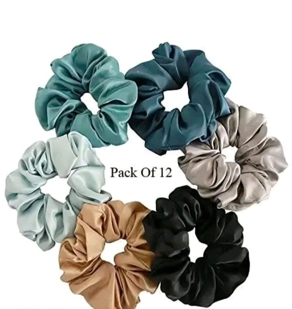 Pack Of 12 / Satin Scrunchies / Multicolour  - Medium