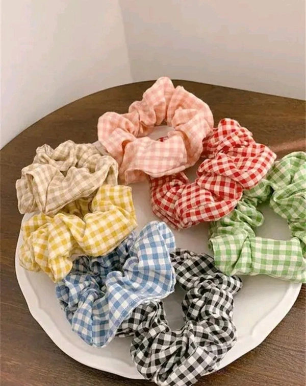 Blush Check Hair Scrunchies / Pack Of 6 - Medium