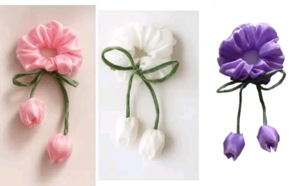Pack Of 3 Tulip Scrunchies / Pink, Purple And White