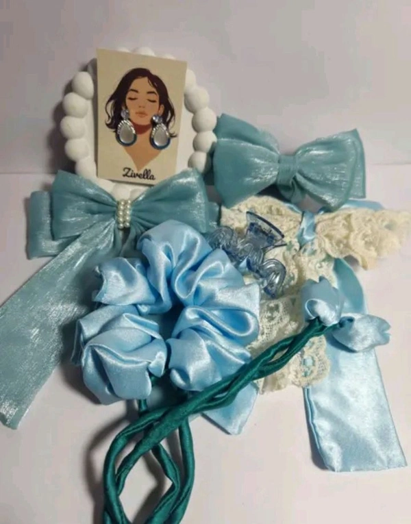 Gift Hamper For Her (Earrings, Pearl Bow, Tulip Scrunchie, Lace Bow & Mini Claw Clip) 