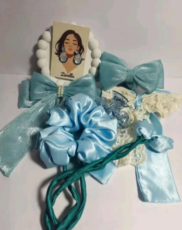 Gift Hamper For Her (Earrings, Pearl Bow, Tulip Scrunchie, Lace Bow & Mini Claw Clip) 