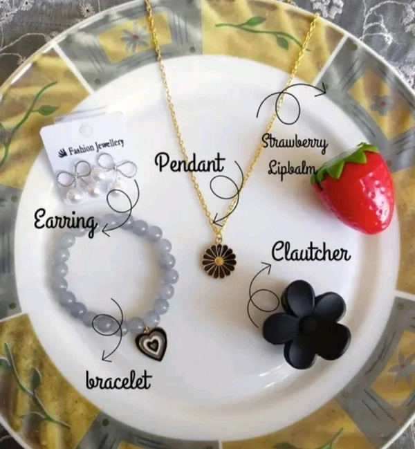 Gift Hamper For Her ( Bracelet, Pendant, Earrings, Clutures , Strawberry Lip Balm) 