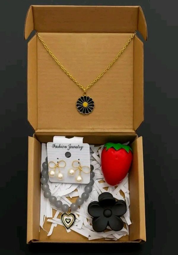 Gift Hamper For Her ( Bracelet, Pendant, Earrings, Clutures , Strawberry Lip Balm) 