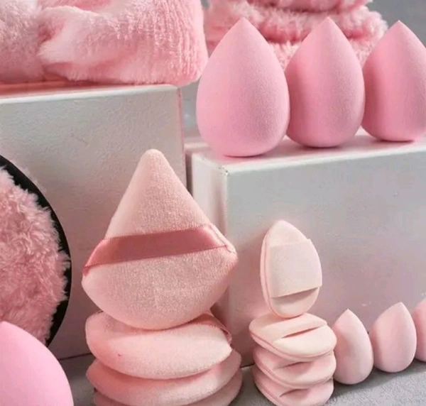 Various Sponges Set / 20 Piece Makeup Puff, Head Band And Sponge Kit  - Pink Lace