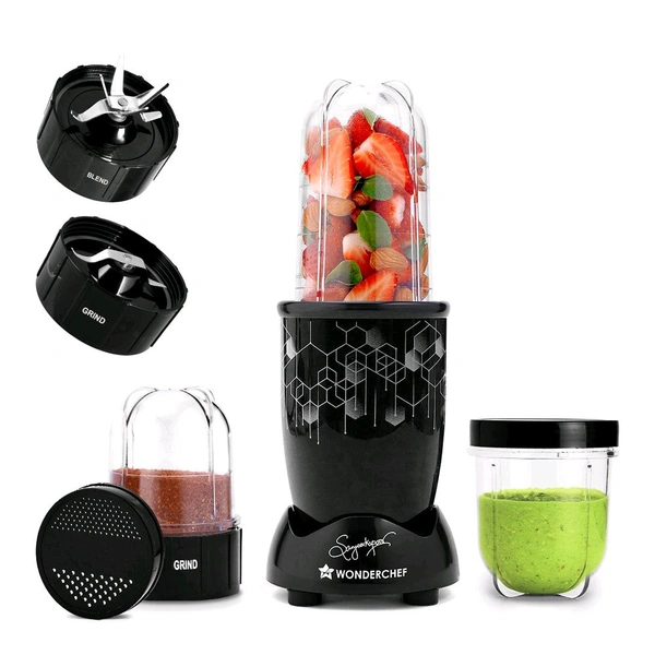Wonderchef Nutri-blend 500W, 22000 RPM Copper Motor, Smoothie Maker, 3 Unbreakable Jars, 2 Yr Warranty, Black - Base Variant