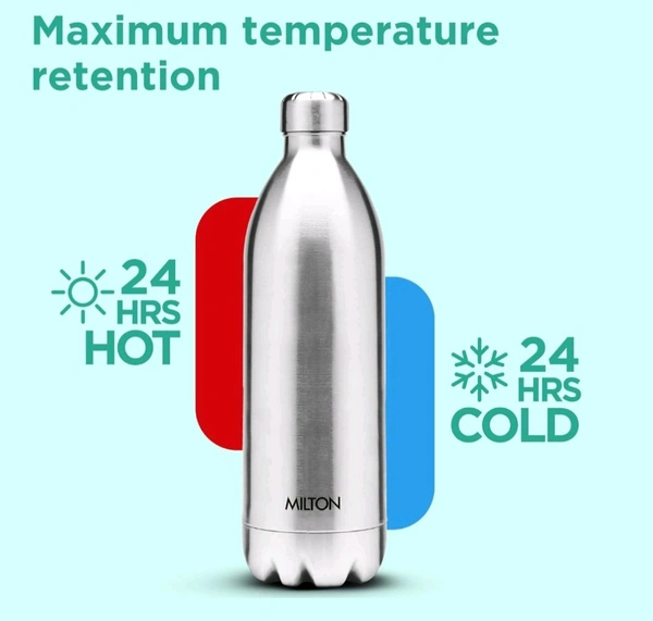 Milton Duo DLX 1500 Thermosteel Water Bottle 1.5 Litre, 24 Hr Hot and Cold I Leak Proof Lid, ISI Certified, Gym, School,Silver