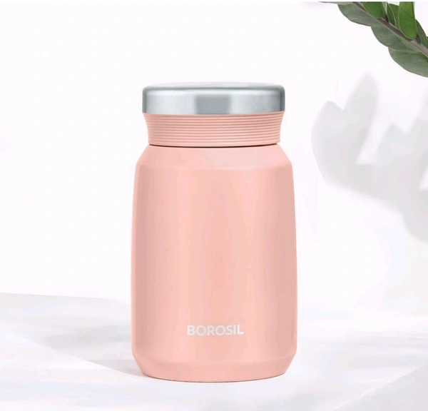 Borosil Hydra Carry Mate  500 ml Stainless Steel Double Wall Vacuum Insulated Soup Flask & Food Jar with Screw Lid - Pink