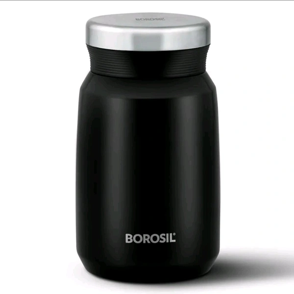 Borosil Hydra Carry Mate  500 ml Stainless Steel Double Wall Vacuum Insulated Soup Flask & Food Jar with Screw Lid - Black
