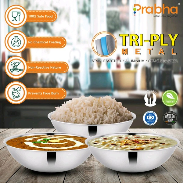 Prabha Prima Triply Tasla Flat Base Without Lid - 5.5L