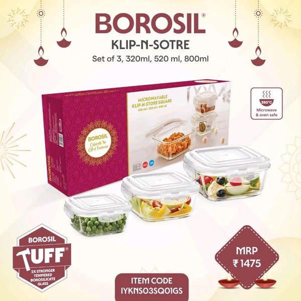 Borosil Clip N Store Set Of 3 Container