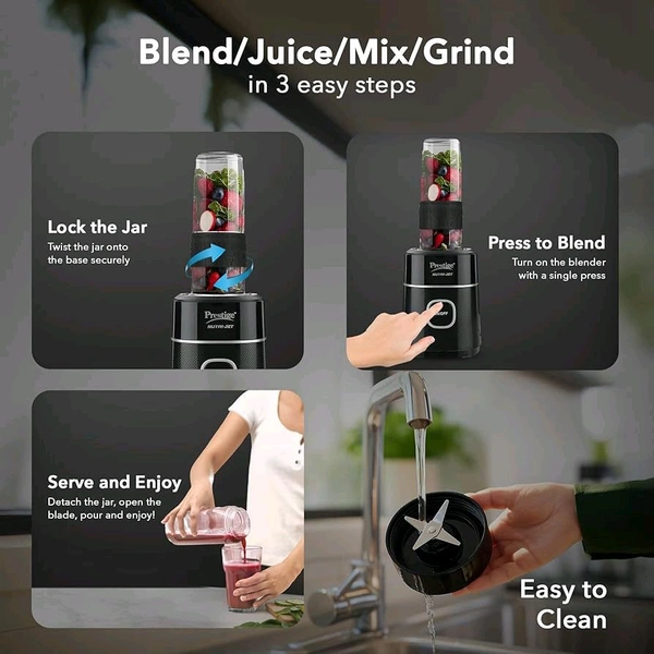 Prestige Nutri-Jet Mixer Grinder with 2 Jars| 450 Watts| Sipper Lid & Additional Cover Lid| ISI Certified| One-Touch Operation, Black