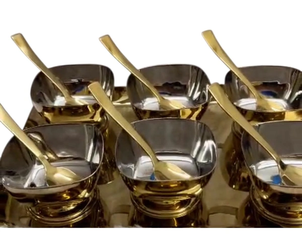 PVD Square AIce Cream Set With Tray - Plain
