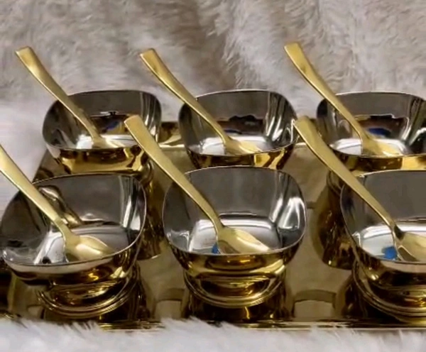 PVD Square AIce Cream Set With Tray - Plain