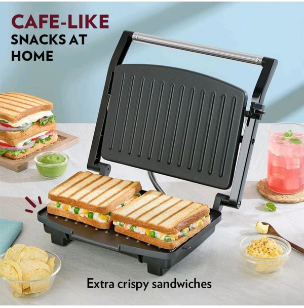 Borosil Elite Prime Grill Sandwich Maker | Can Make 2 Sandwich At a Time | 1000W Electric Toaster Maker | Non Toxic & Nonstick Coating Grill Plates Opens to 90° | Power Indicators | 2 Year Warranty