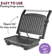 Borosil Elite Prime Grill Sandwich Maker | Can Make 2 Sandwich At a Time | 1000W Electric Toaster Maker | Non Toxic & Nonstick Coating Grill Plates Opens to 90° | Power Indicators | 2 Year Warranty