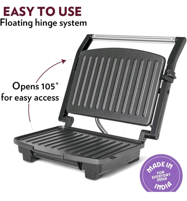 Borosil Elite Prime Grill Sandwich Maker | Can Make 2 Sandwich At a Time | 1000W Electric Toaster Maker | Non Toxic & Nonstick Coating Grill Plates Opens to 90° | Power Indicators | 2 Year Warranty
