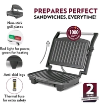 Borosil Elite Prime Grill Sandwich Maker | Can Make 2 Sandwich At a Time | 1000W Electric Toaster Maker | Non Toxic & Nonstick Coating Grill Plates Opens to 90° | Power Indicators | 2 Year Warranty