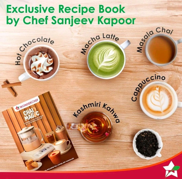 Wonderchef Chai Magic, Fully Automatic Tea & Cappuccino Maker, Make Masala Chai/Cutting Chai/Kahwa/, No Spills, No Overcooking, 4 Modes, Boil Milk/Water/Coffee, 500ML Glass Jar