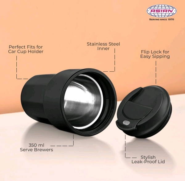 Asian Plastowares Java Mug 350ml Insulated Coffee & Tea Cup | Seen on Farah Khan Show! | Thermoware Spill-Proof Travel Mug - Puce