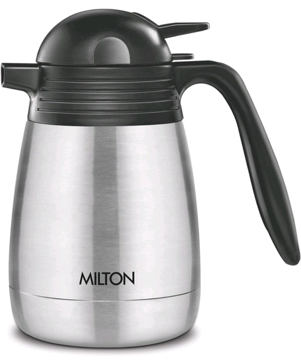 Milton Carafe Stainless Steel Double Walled Vacuum Insulated Flask with Lid and Handle, Silver, ISI Certified, Coffee/Tea Carafe Heat & Cold Retention, Leak Proof, Rust Free, Easy to Carry - 600ml