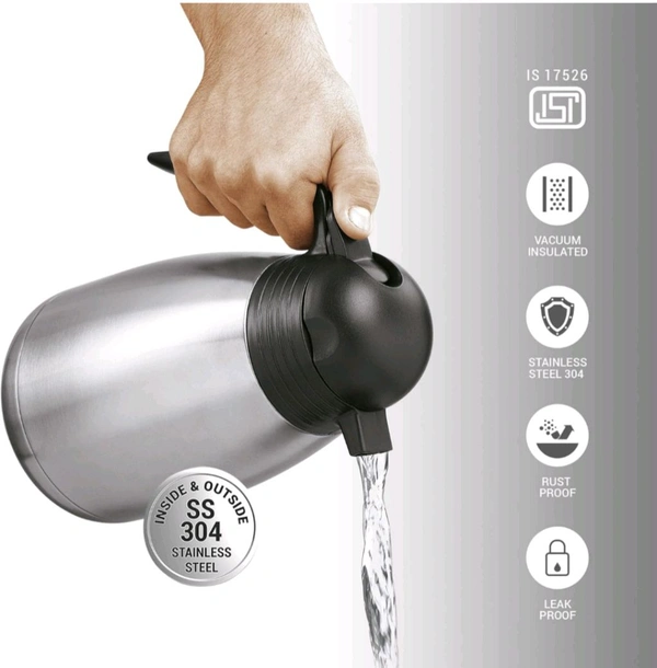 Milton Carafe Stainless Steel Double Walled Vacuum Insulated Flask with Lid and Handle, Silver, ISI Certified, Coffee/Tea Carafe Heat & Cold Retention, Leak Proof, Rust Free, Easy to Carry - 600ml