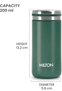 Milton Shiny 200 Thermosteel Water Bottle 200 ml, 24 Hr Hot and Cold I Leak Proof Lid, ISI Certified I Vacuum Insulated - Black