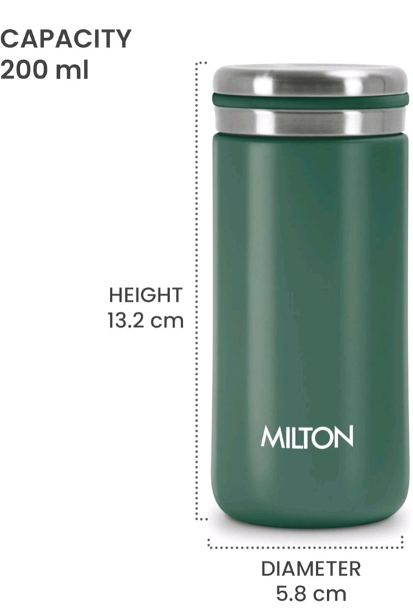 Milton Shiny 200 Thermosteel Water Bottle 200 ml, 24 Hr Hot and Cold I Leak Proof Lid, ISI Certified I Vacuum Insulated - Green