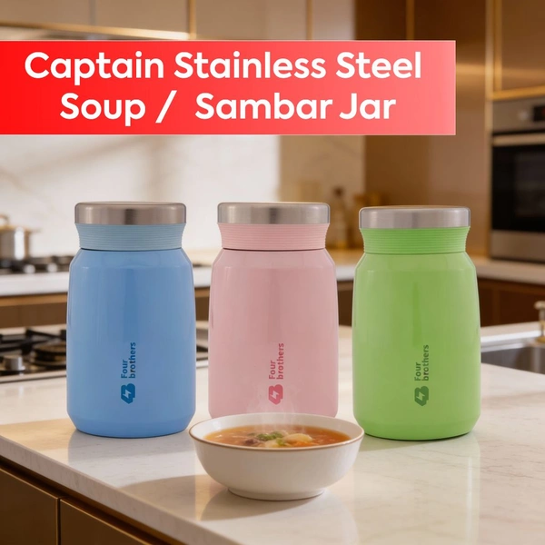 Four Brother Stailess Steel Airtight & Leakproof Sambar and Soup Jar 500ml - Blue