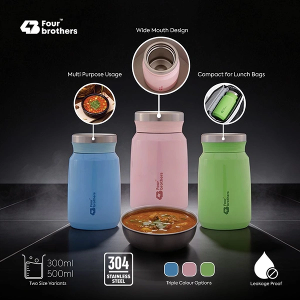 Four Brother Stailess Steel Airtight & Leakproof Sambar and Soup Jar 500ml - Blue