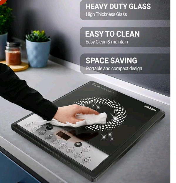 Milton Euroline Elio 16.0 Portable 1600 W Induction Cooktop | LED Display Panel, 5KV Surge Protection | Timer & Preset Menu Functions | Soft Touch Buttons | Fast Cooking | 3-Year Warranty on Coil
