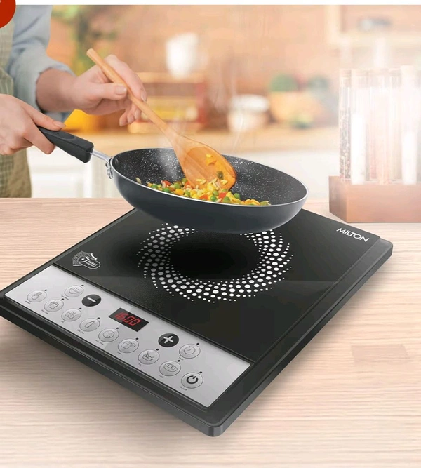 Milton Euroline Elio 16.0 Portable 1600 W Induction Cooktop | LED Display Panel, 5KV Surge Protection | Timer & Preset Menu Functions | Soft Touch Buttons | Fast Cooking | 3-Year Warranty on Coil