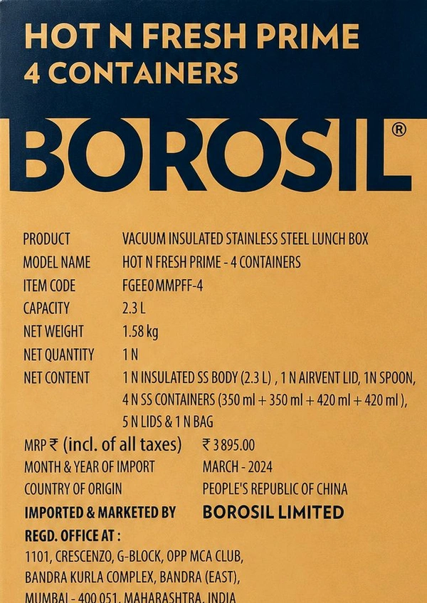 Borosil Hot n Fresh 4 Container Lunch Box